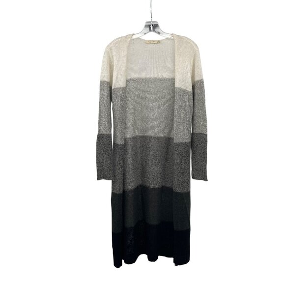 RD Style Open Knit Duster Cardigan Open Front Gray/Multi Colorblock Size Medium - Picture 1 of 9